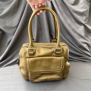 Tignanello METALLIC GOLD BRONZE Pebble Leather Medium Pocket Satchel Handbag NM